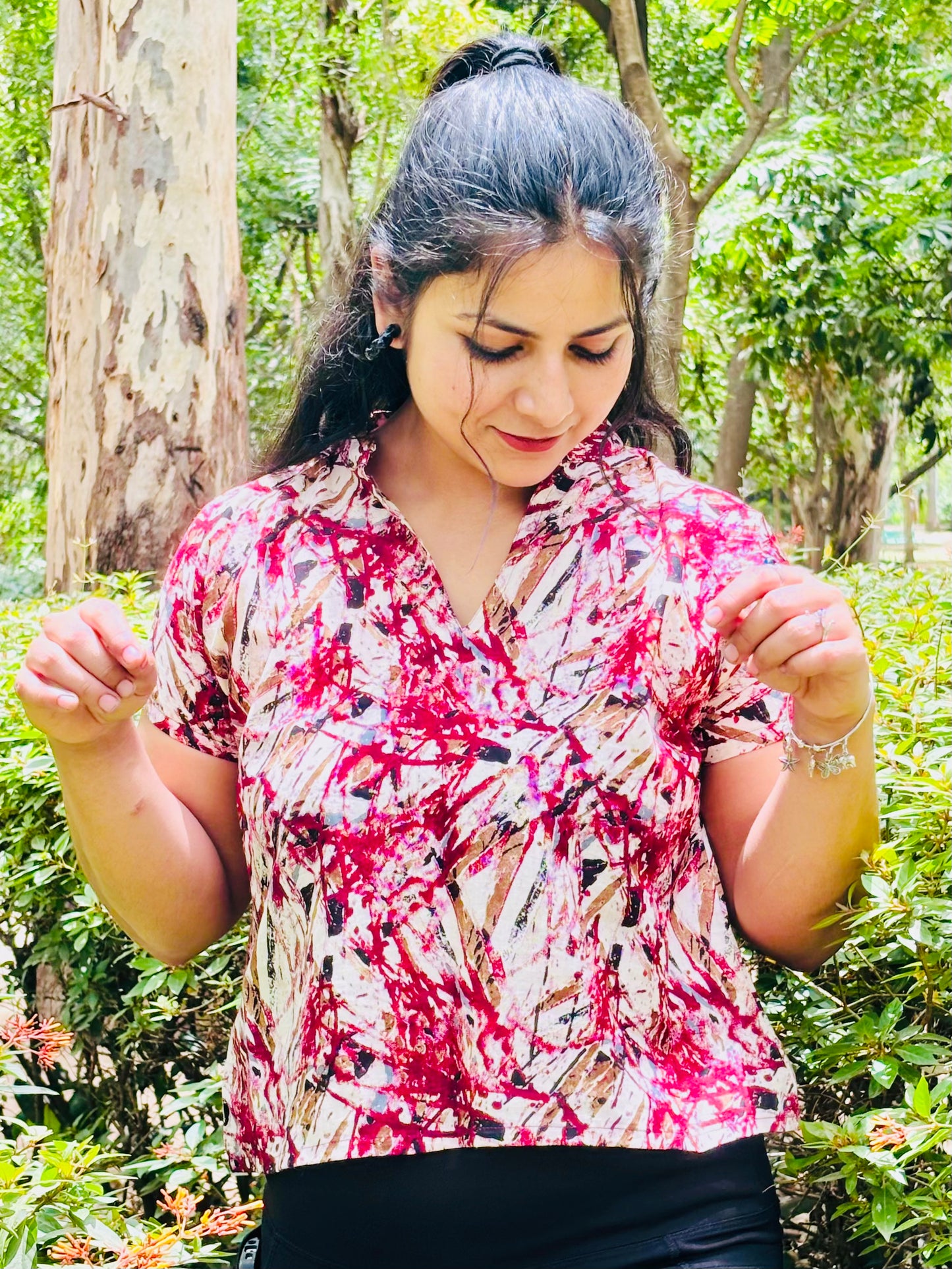 Crimson Breeze Abstract Top
