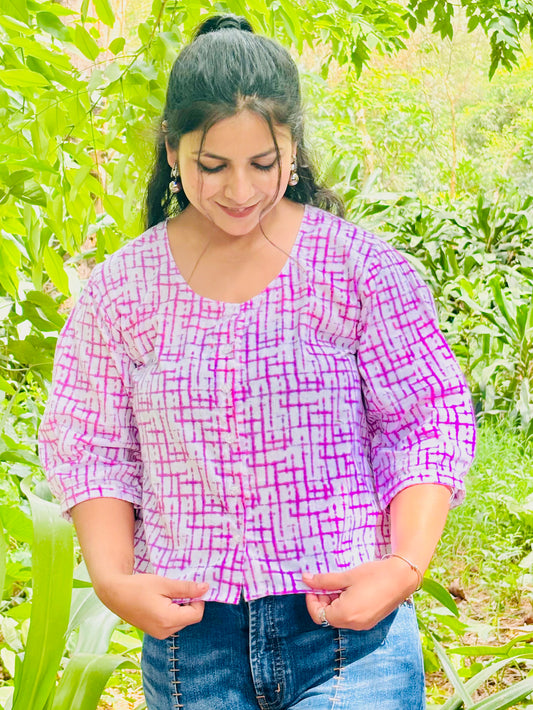 Puzzle check cotton shirt top